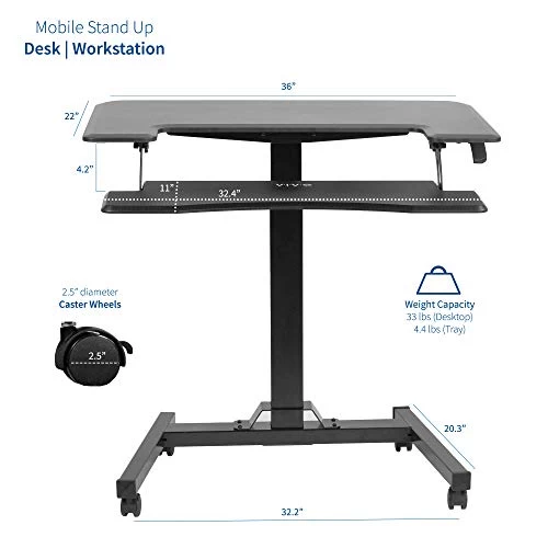Black 36" Pneumatic Mobile Compact Desk - Image 3