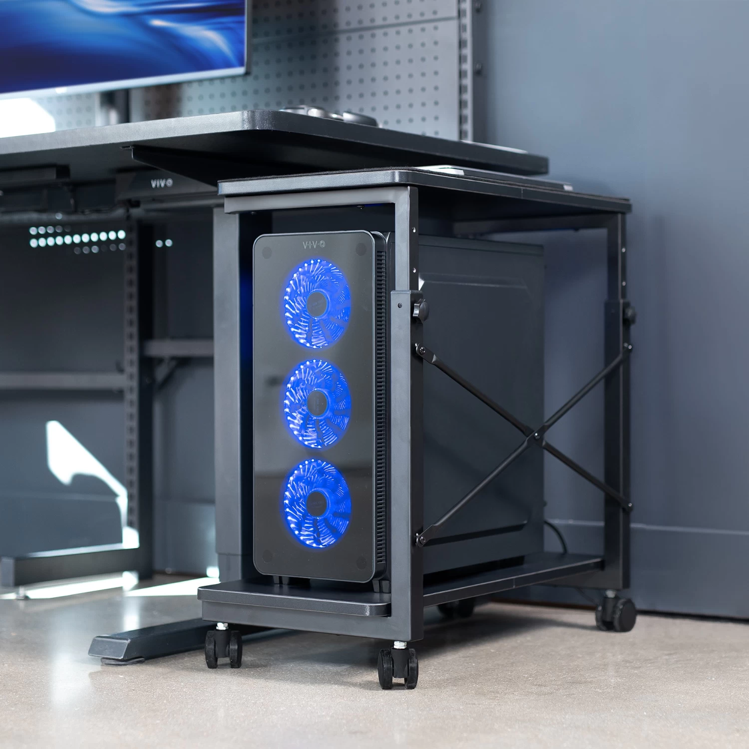 Black Adjustable PC Cart With Storage - Image 2