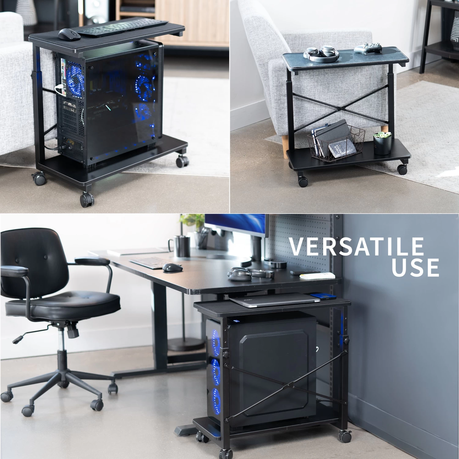 Black Adjustable PC Cart With Storage - Image 4