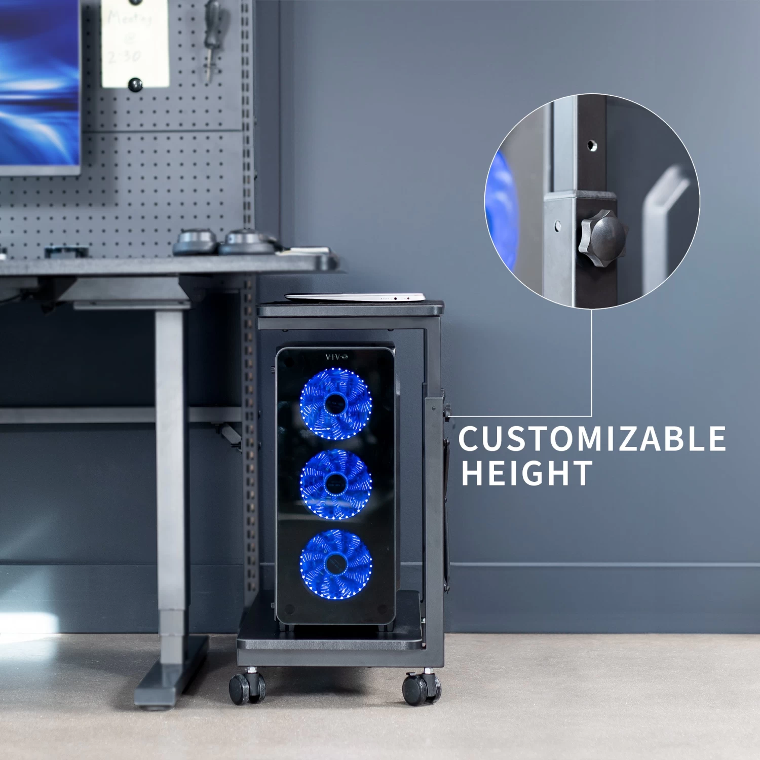 Black Adjustable PC Cart With Storage - Image 6