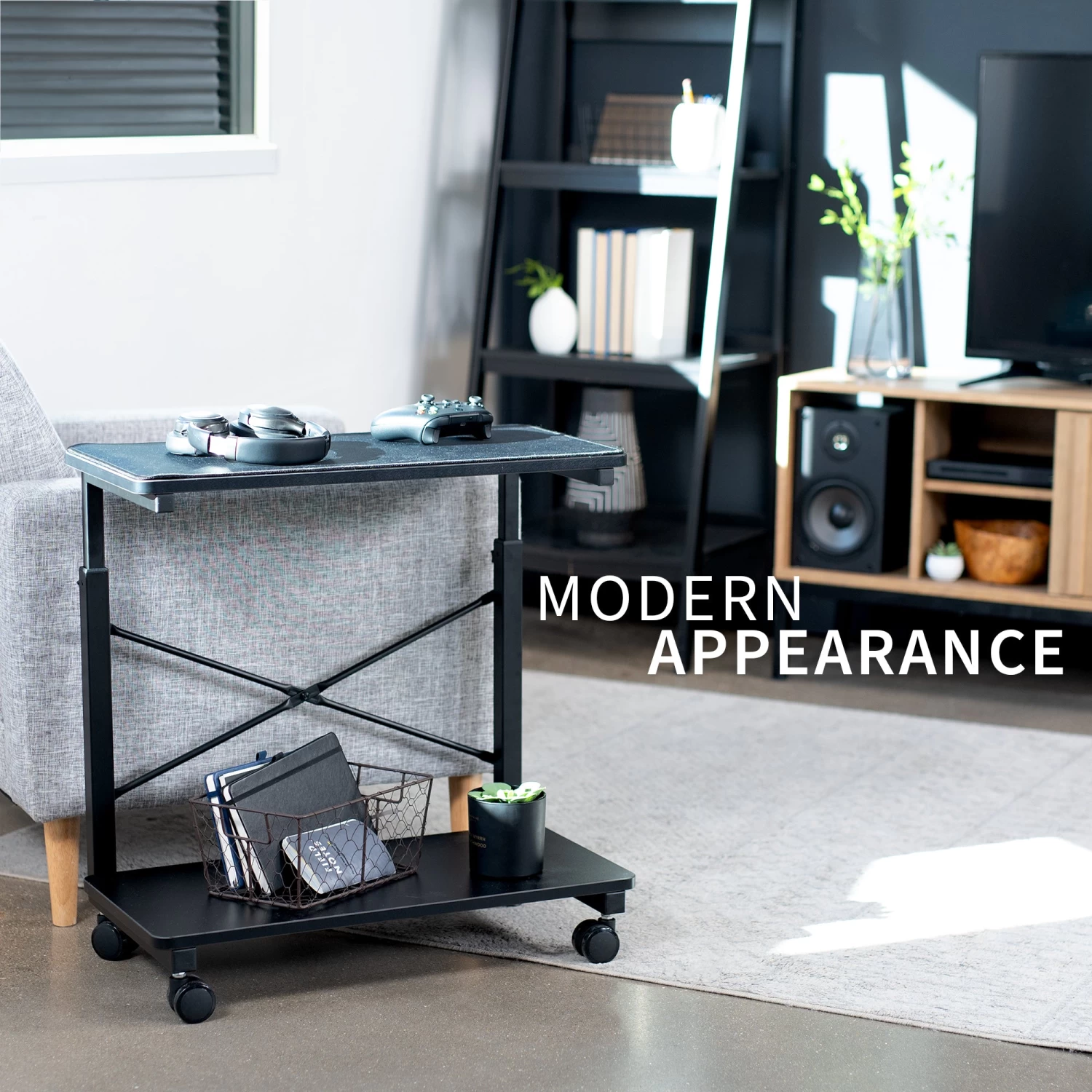 Black Adjustable PC Cart With Storage - Image 7