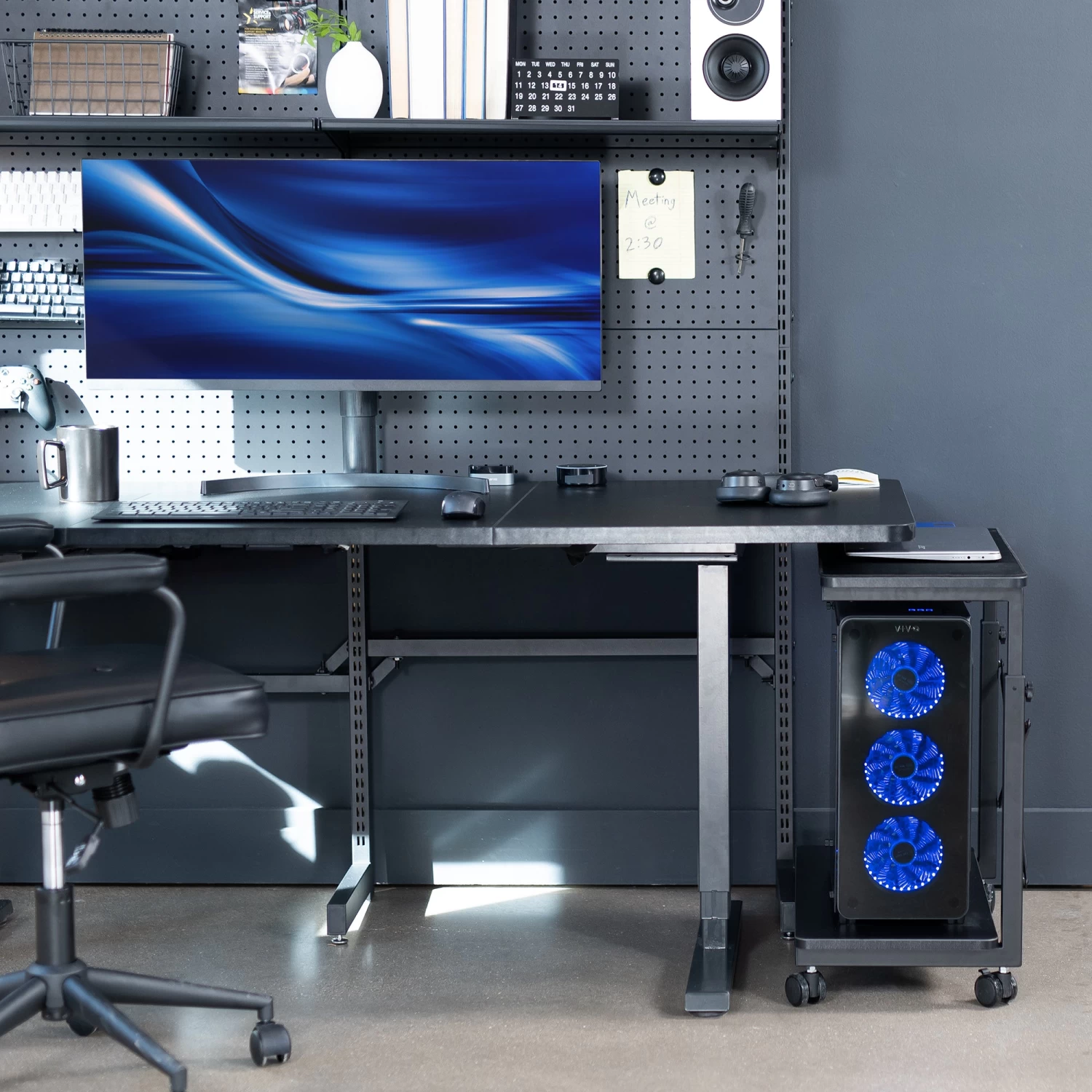 Black Adjustable PC Cart With Storage - Image 9
