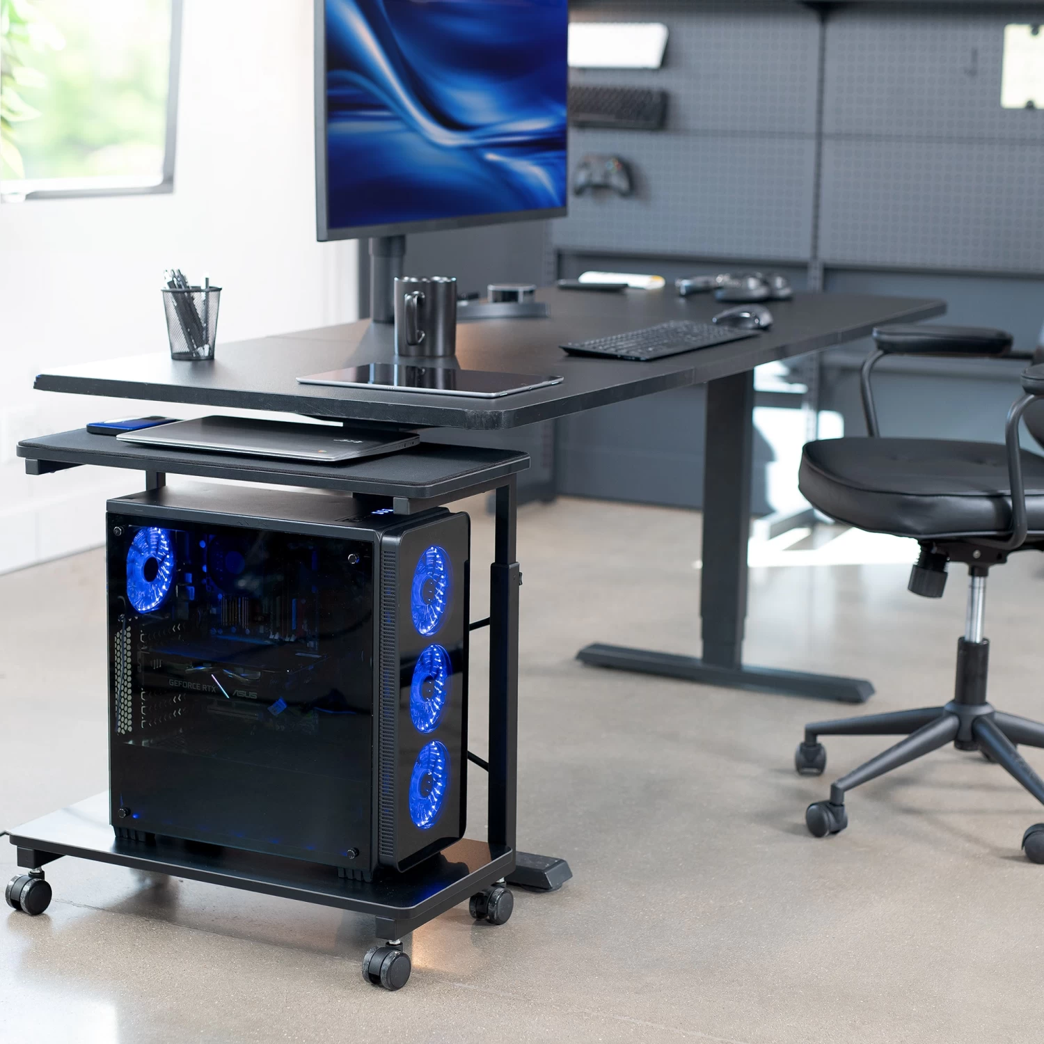 Black Adjustable PC Cart With Storage - Image 10