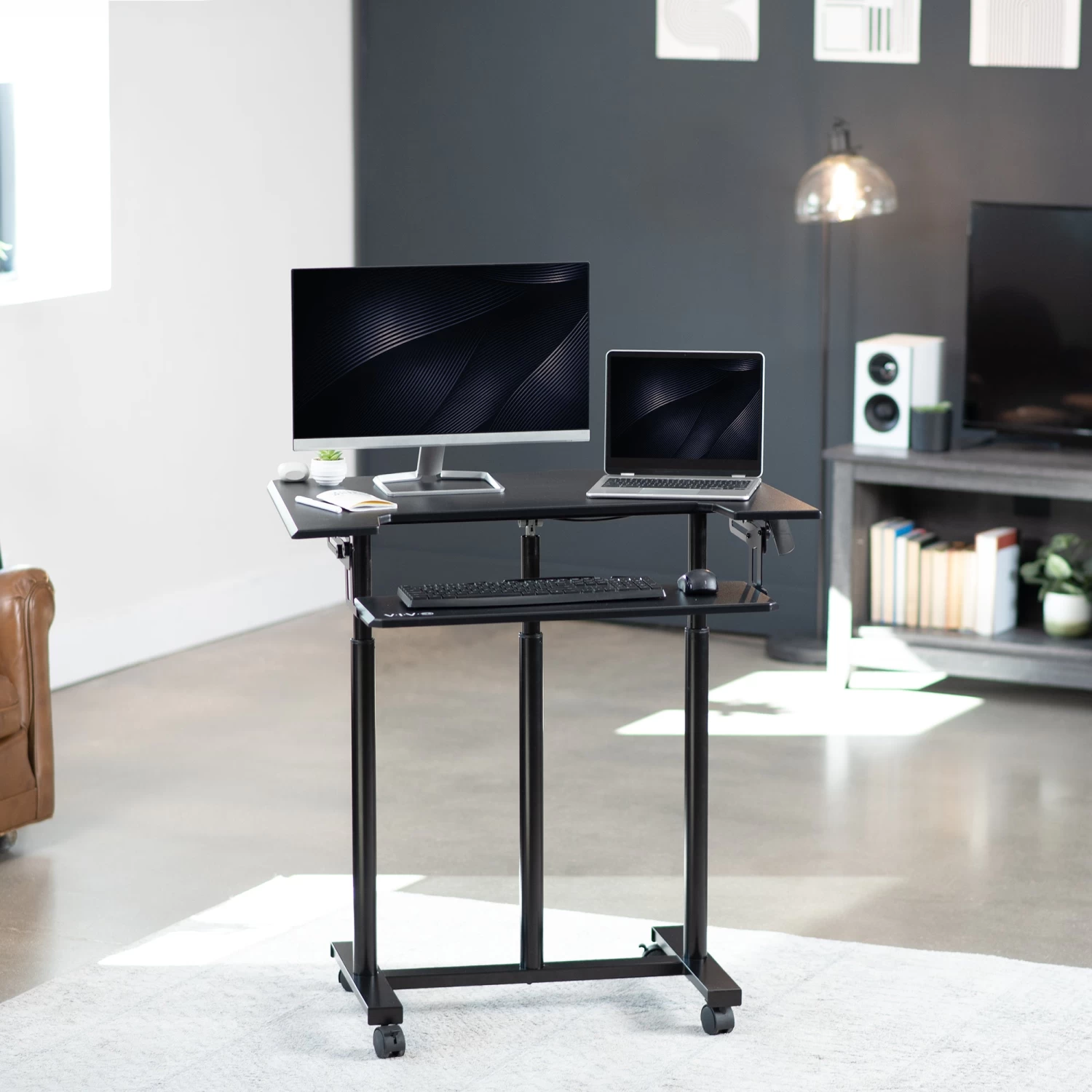 Black 35" Mobile Computer Workstation - Image 2