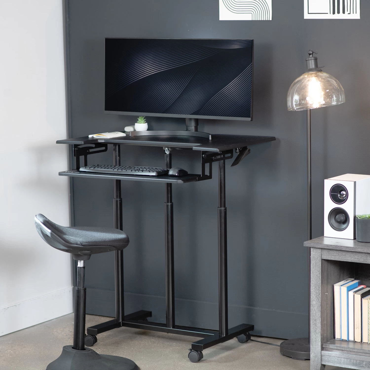 Black 35" Mobile Computer Workstation - Image 9