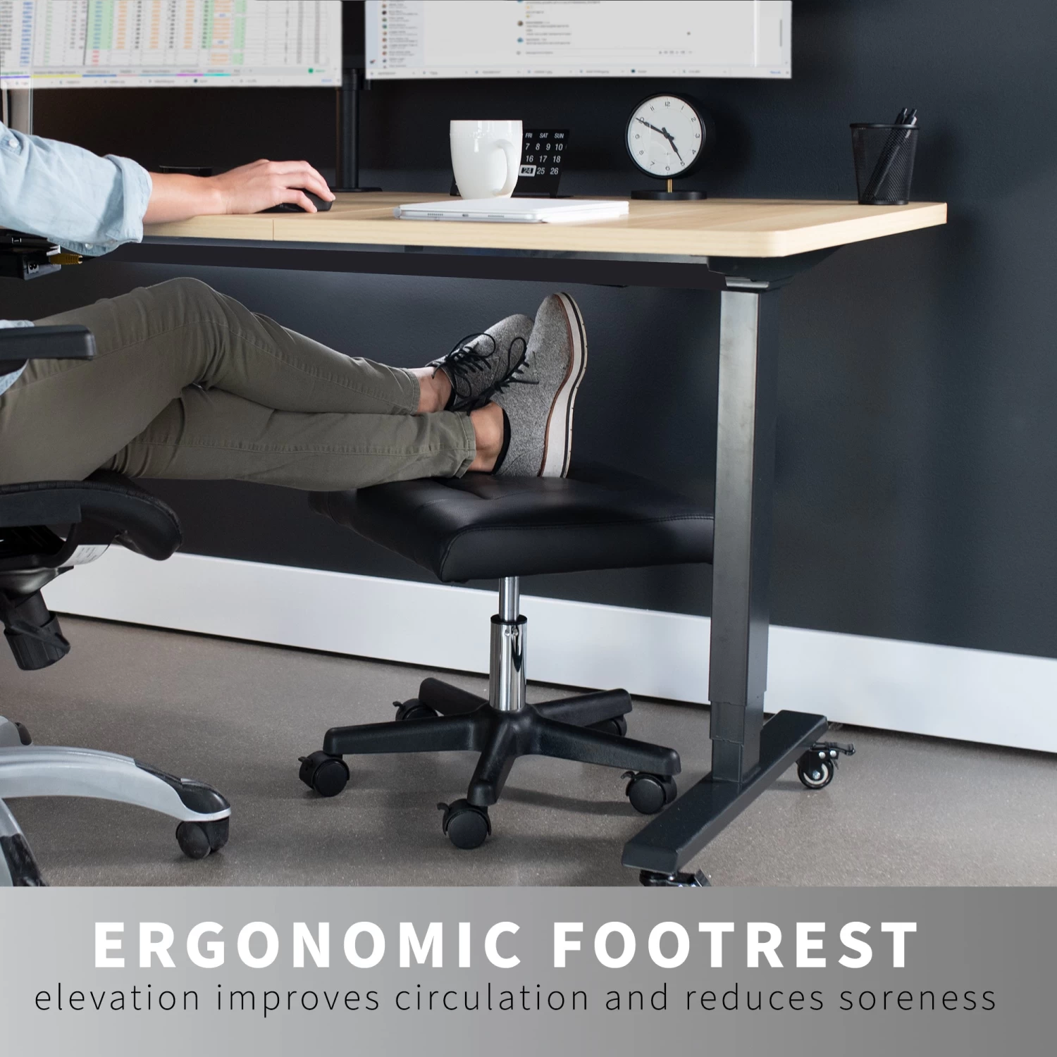 Black 2-in-1 Footrest & Ergonomic Desk Stool - Image 3