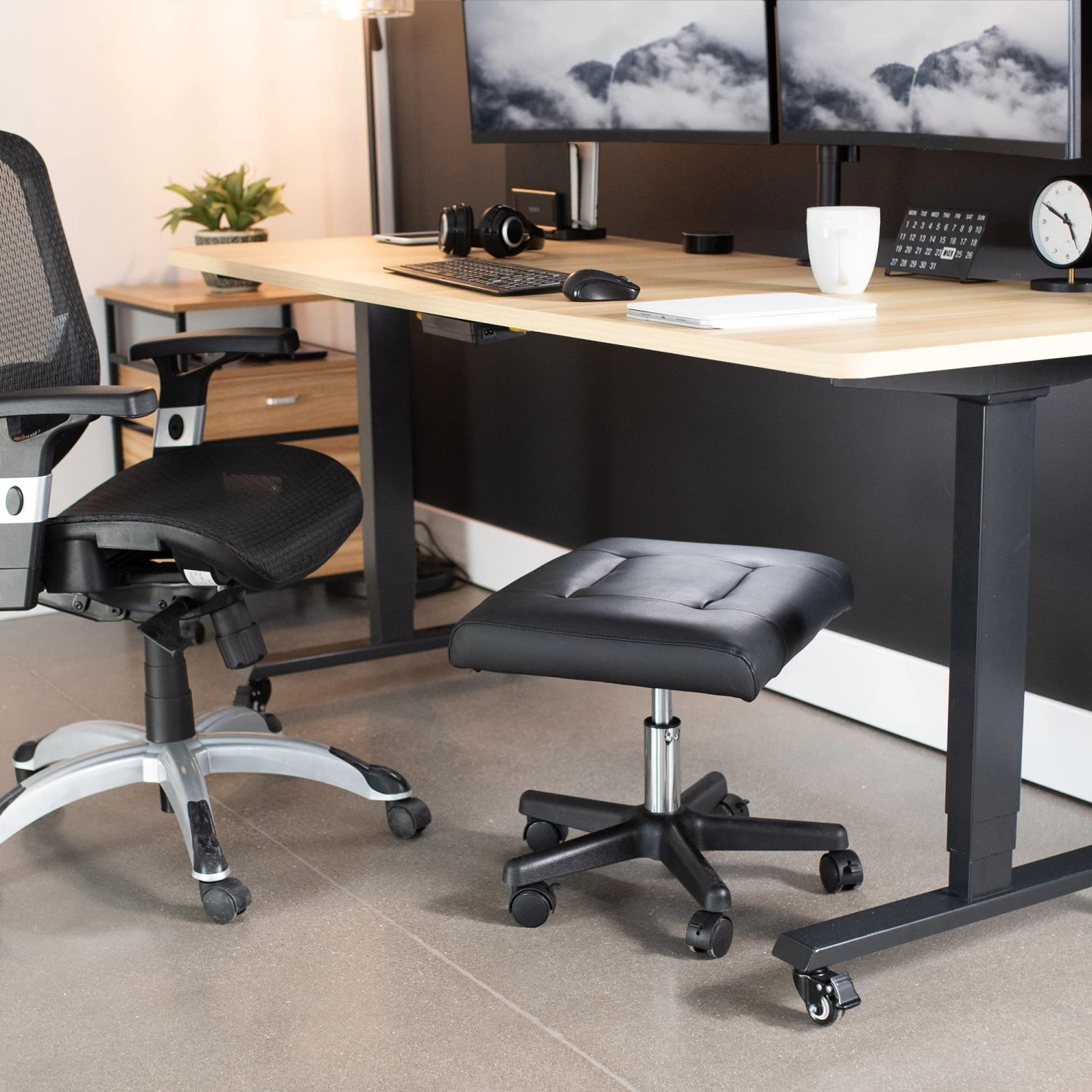 Black 2-in-1 Footrest & Ergonomic Desk Stool - Image 6