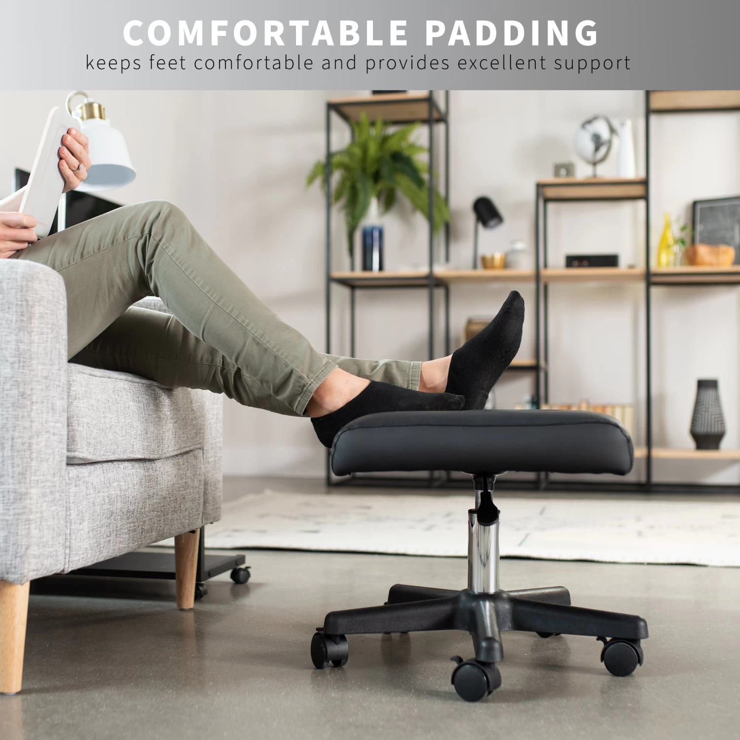 Black 2-in-1 Footrest & Ergonomic Desk Stool - Image 8