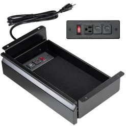 Black Pull Out 16" Under Desk Drawer With Power Strip