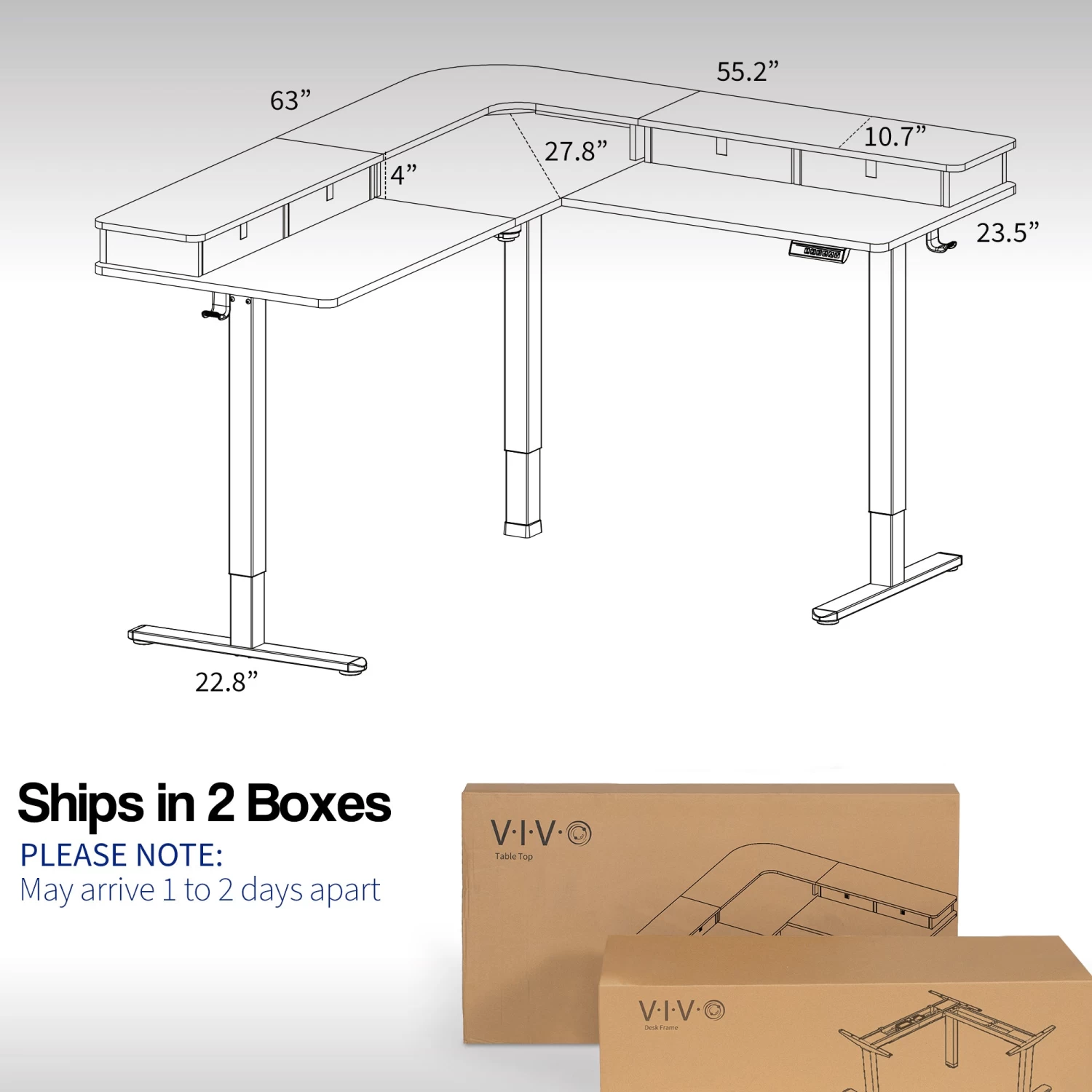 Two Tier 63" X 55" Corner Electric Desk With Storage - Image 4