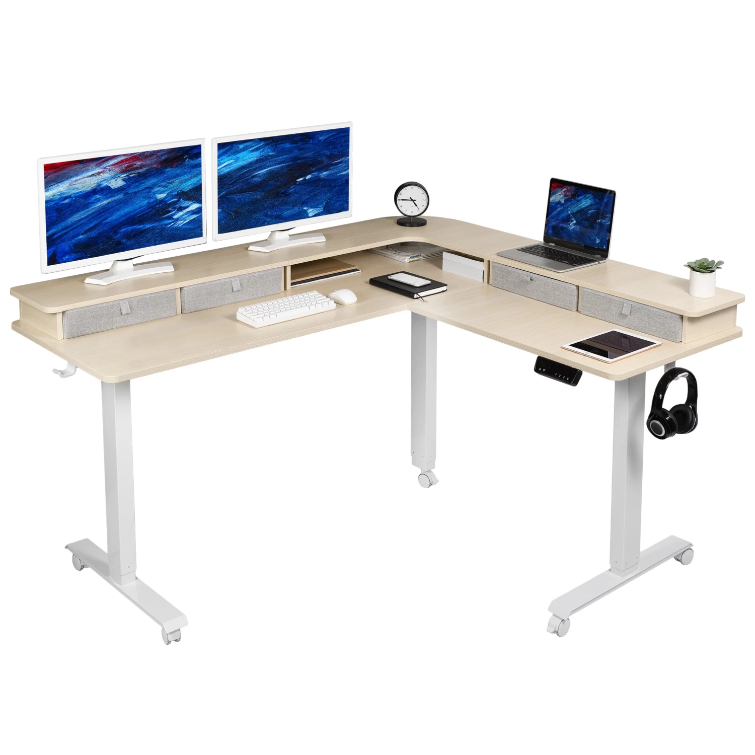 Two Tier 63" X 55" Corner Electric Desk With Storage - Image 9