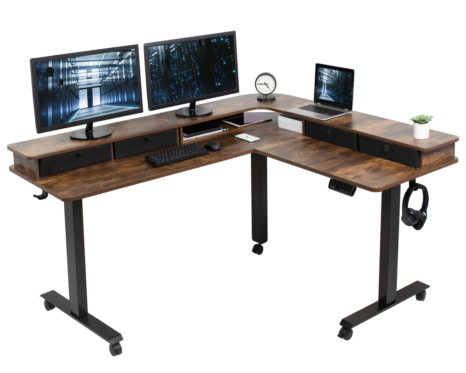 Two Tier 63" X 55" Corner Electric Desk With Storage - Image 13