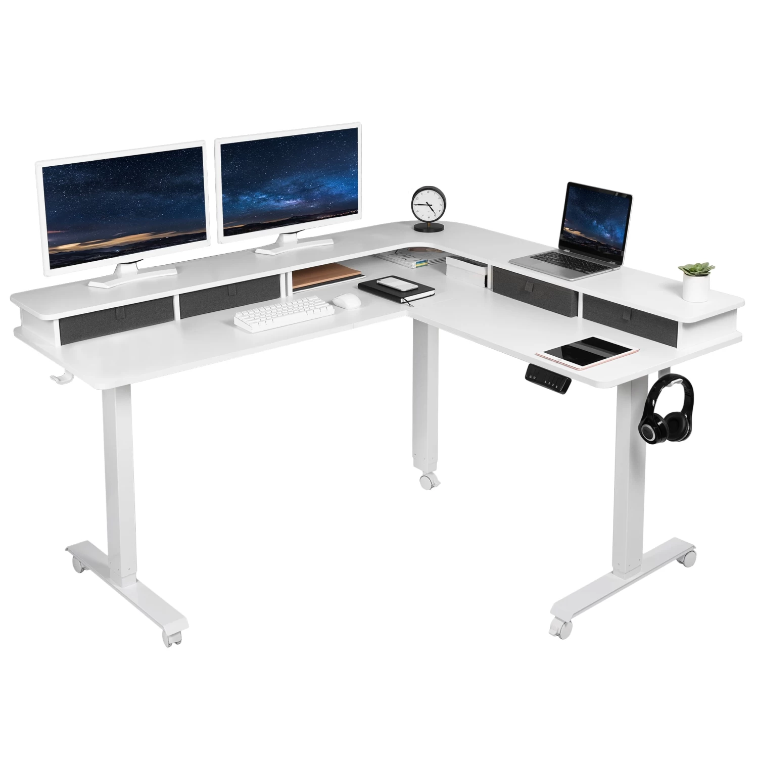 Two Tier 63" X 55" Corner Electric Desk With Storage - Image 15
