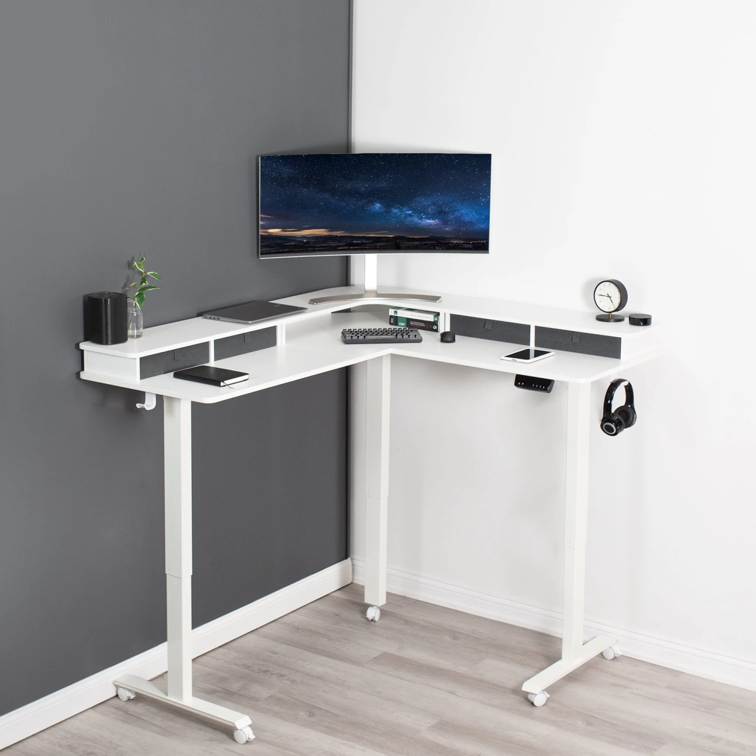 Two Tier 63" X 55" Corner Electric Desk With Storage - Image 16
