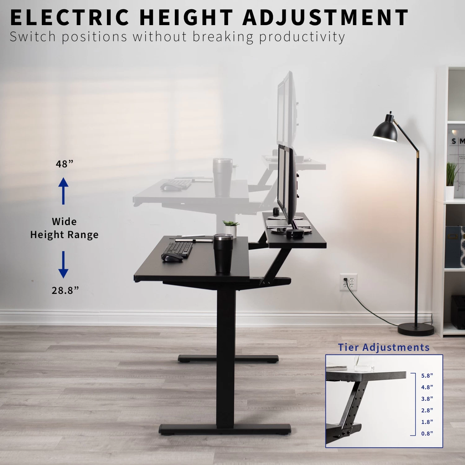 Black 55" X 30" Dual Tier Electric Desk With Push Button Memory Controller - Image 6