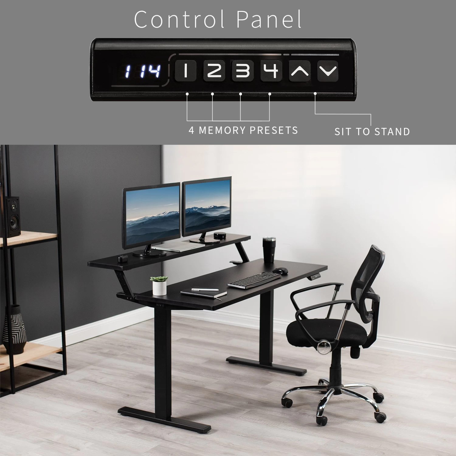 Black 55" X 30" Dual Tier Electric Desk With Push Button Memory Controller - Image 5