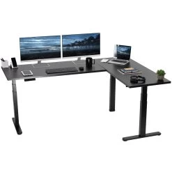 L-Shaped Electric Desk With Square Corner Edge Top