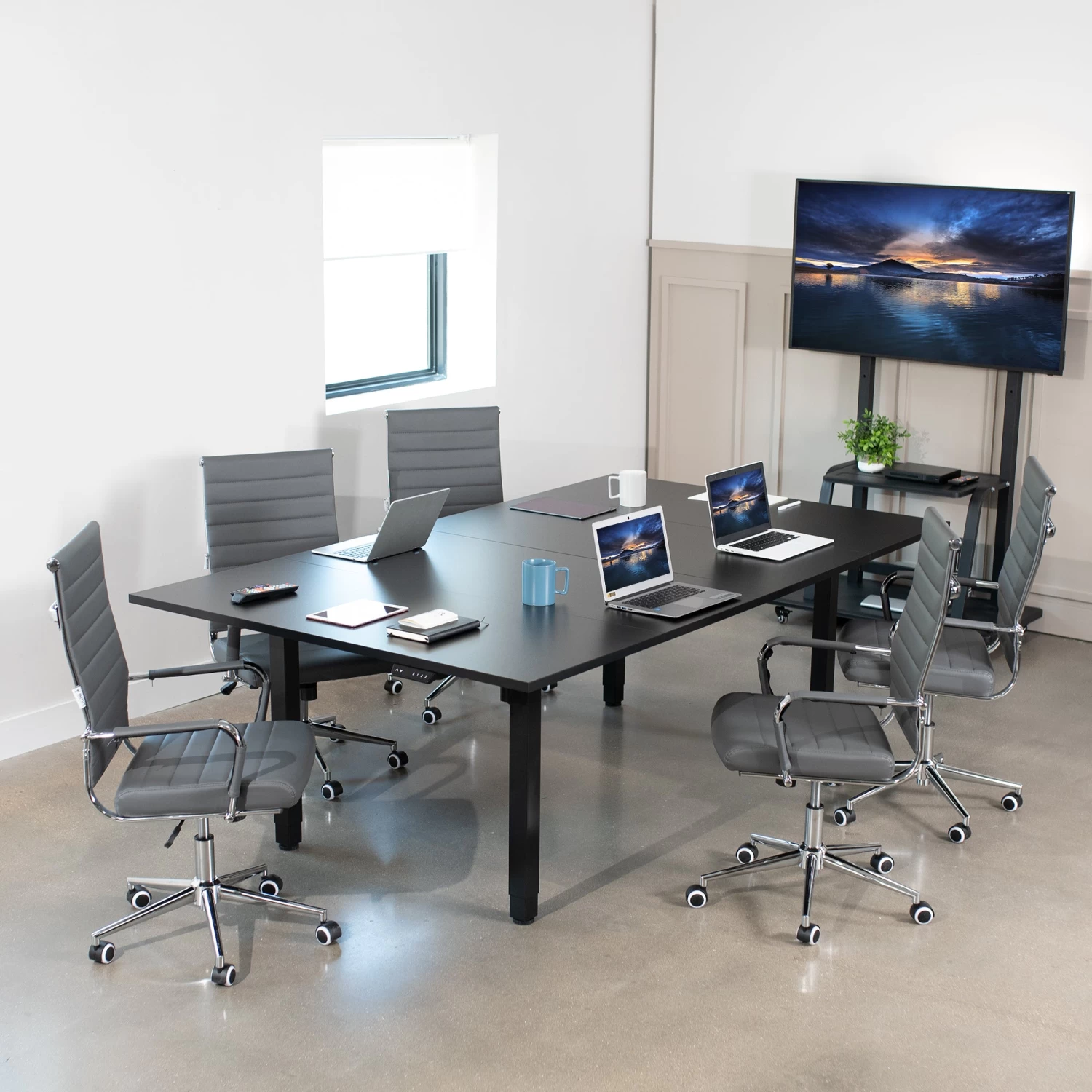 95" X 55" Dual Motor Electric 4-Leg Desk With Square Corner Top - Image 2