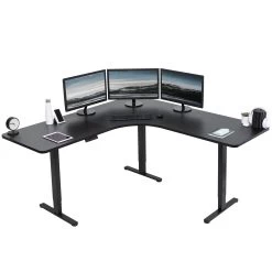 Curved Corner Triple Motor Electric Desk With Push Button Memory Controller