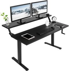 Black 55" X 30" Dual Tier Manual Height Adjustable Desk