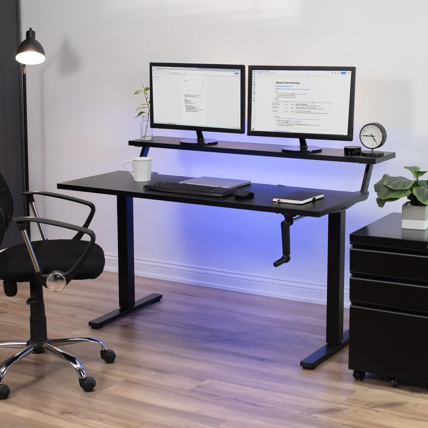 Black 55" X 30" Dual Tier Manual Height Adjustable Desk - Image 2