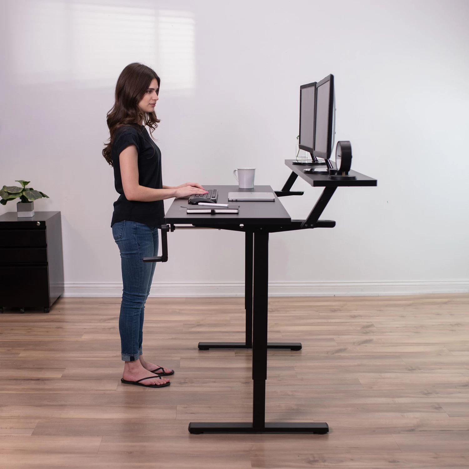 Black 55" X 30" Dual Tier Manual Height Adjustable Desk - Image 8
