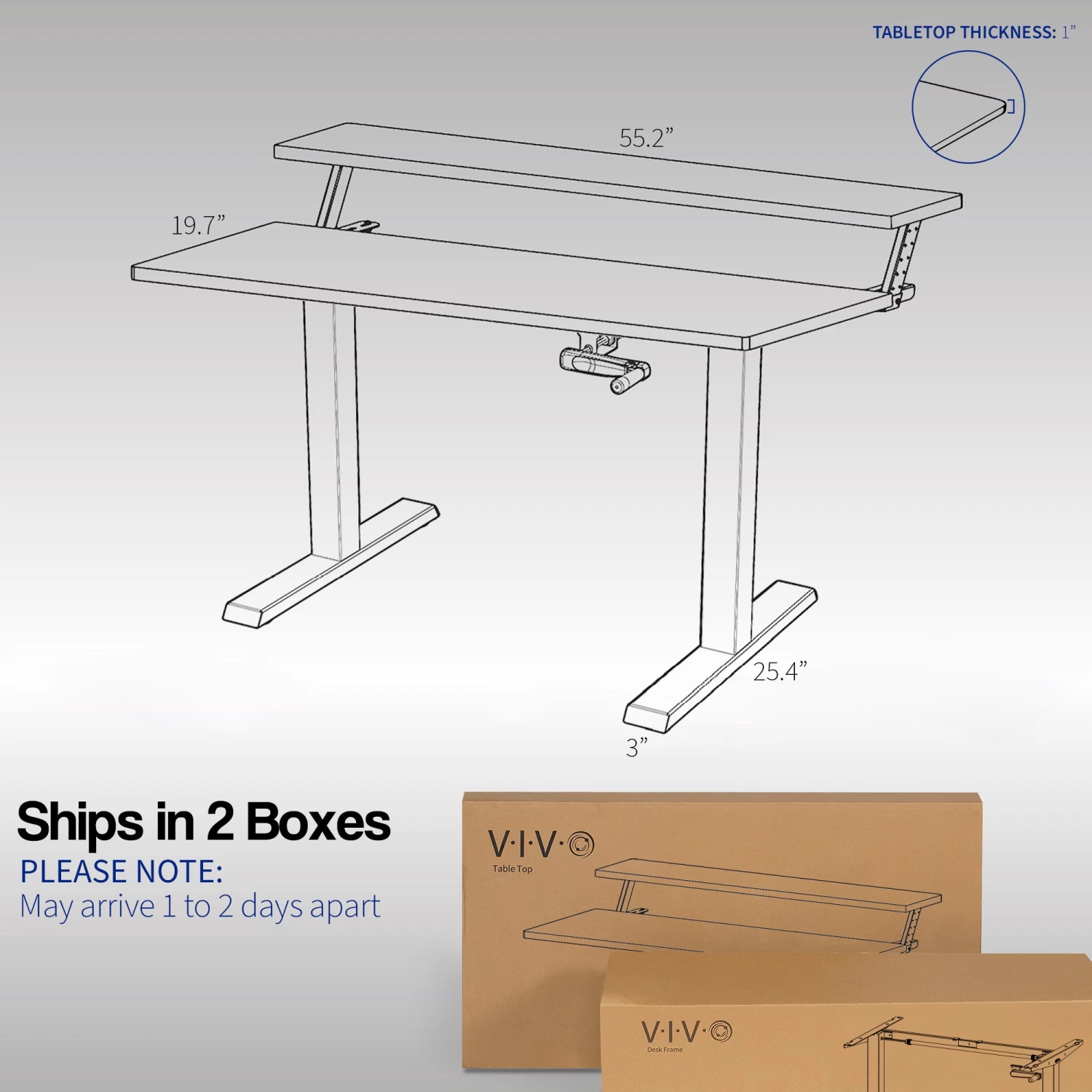 Black 55" X 30" Dual Tier Manual Height Adjustable Desk - Image 5
