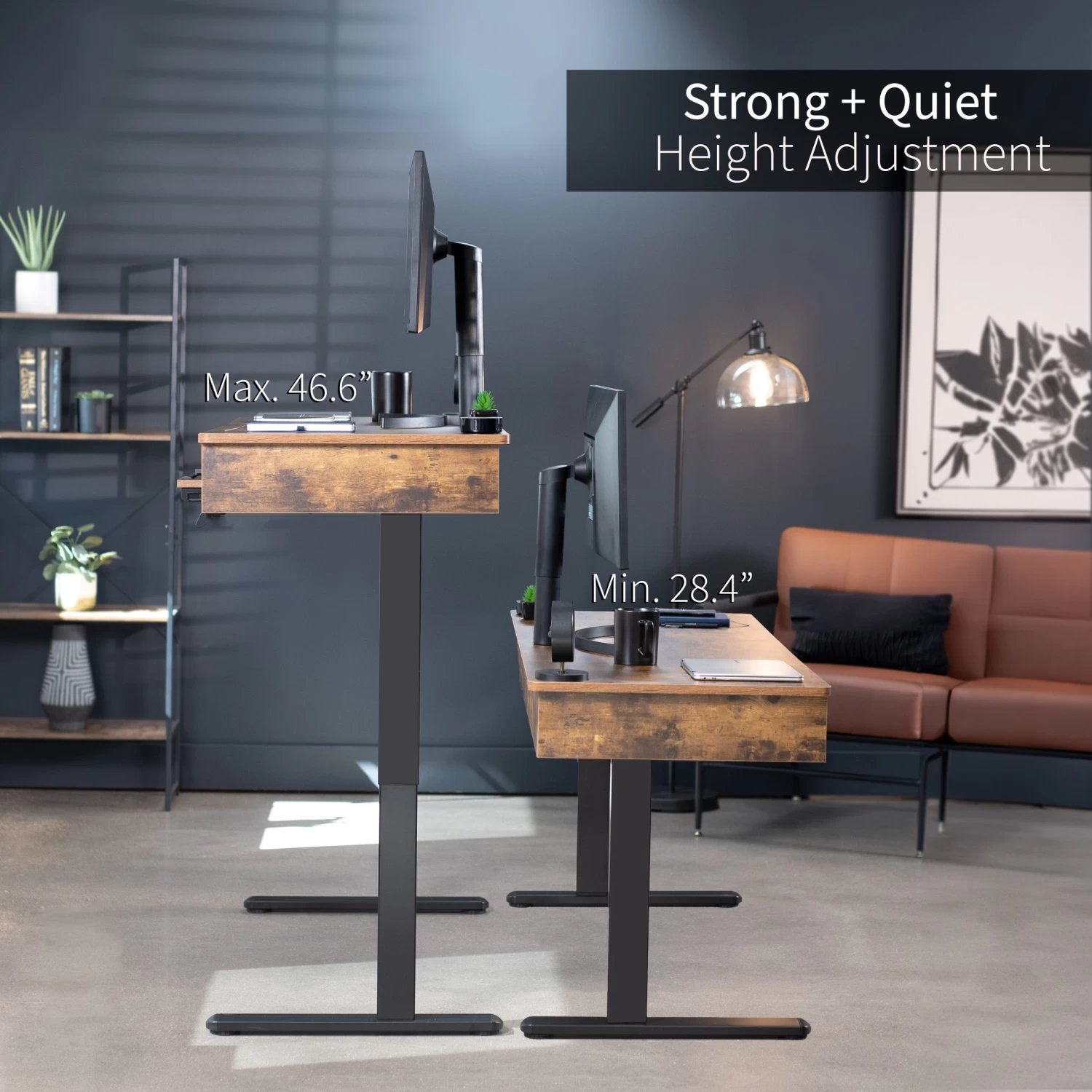 Vintage Brown Top 55" X 24" Rear-set Electric Desk With Storage - Image 4