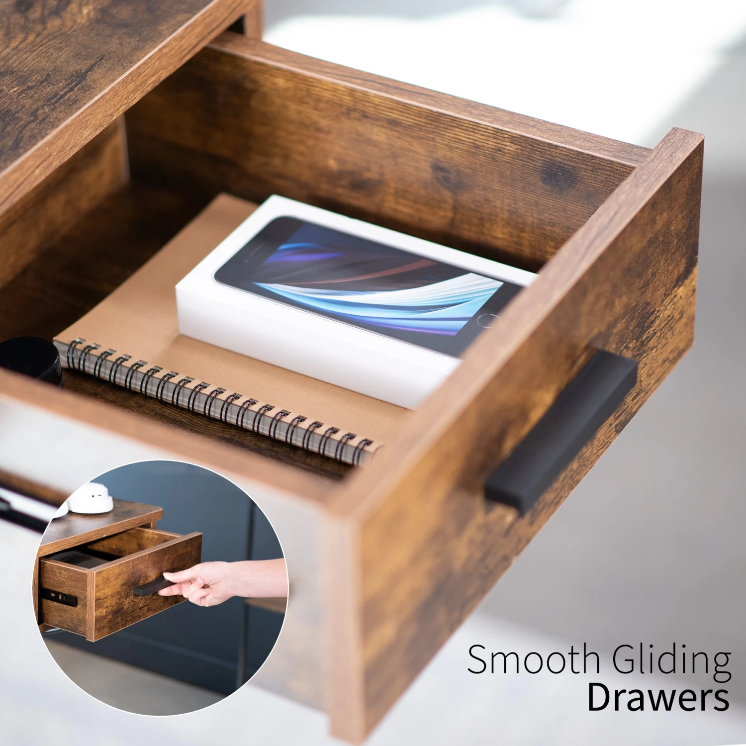 Vintage Brown Top 55" X 24" Rear-set Electric Desk With Storage - Image 10