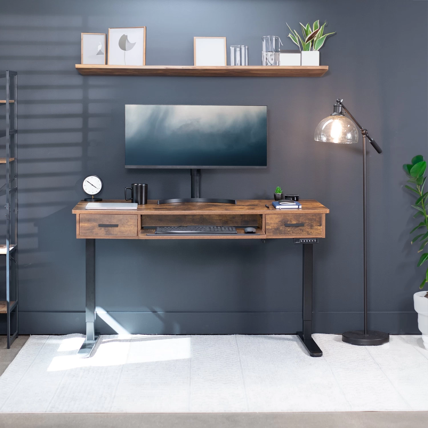 Vintage Brown Top 55" X 24" Rear-set Electric Desk With Storage - Image 11