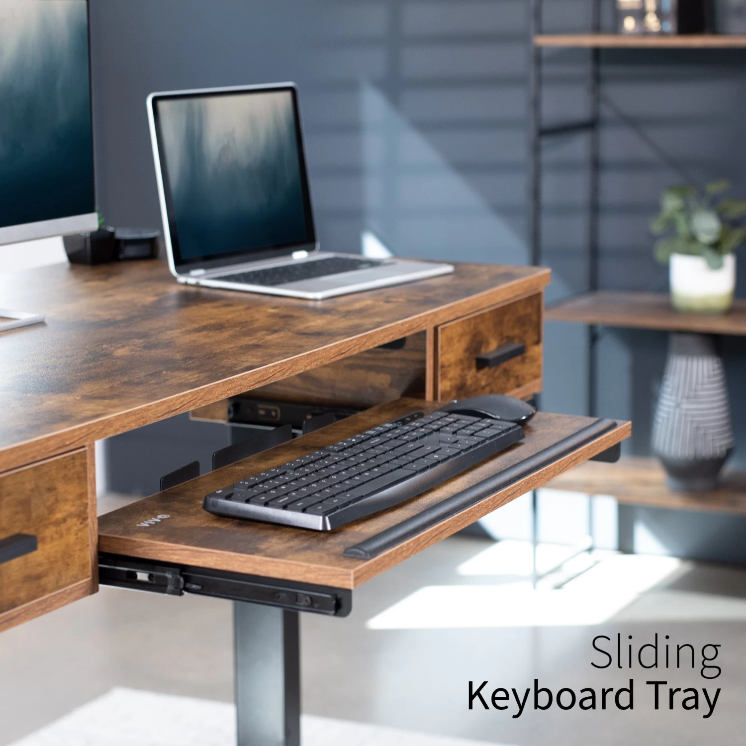 Vintage Brown Top 55" X 24" Rear-set Electric Desk With Storage - Image 8