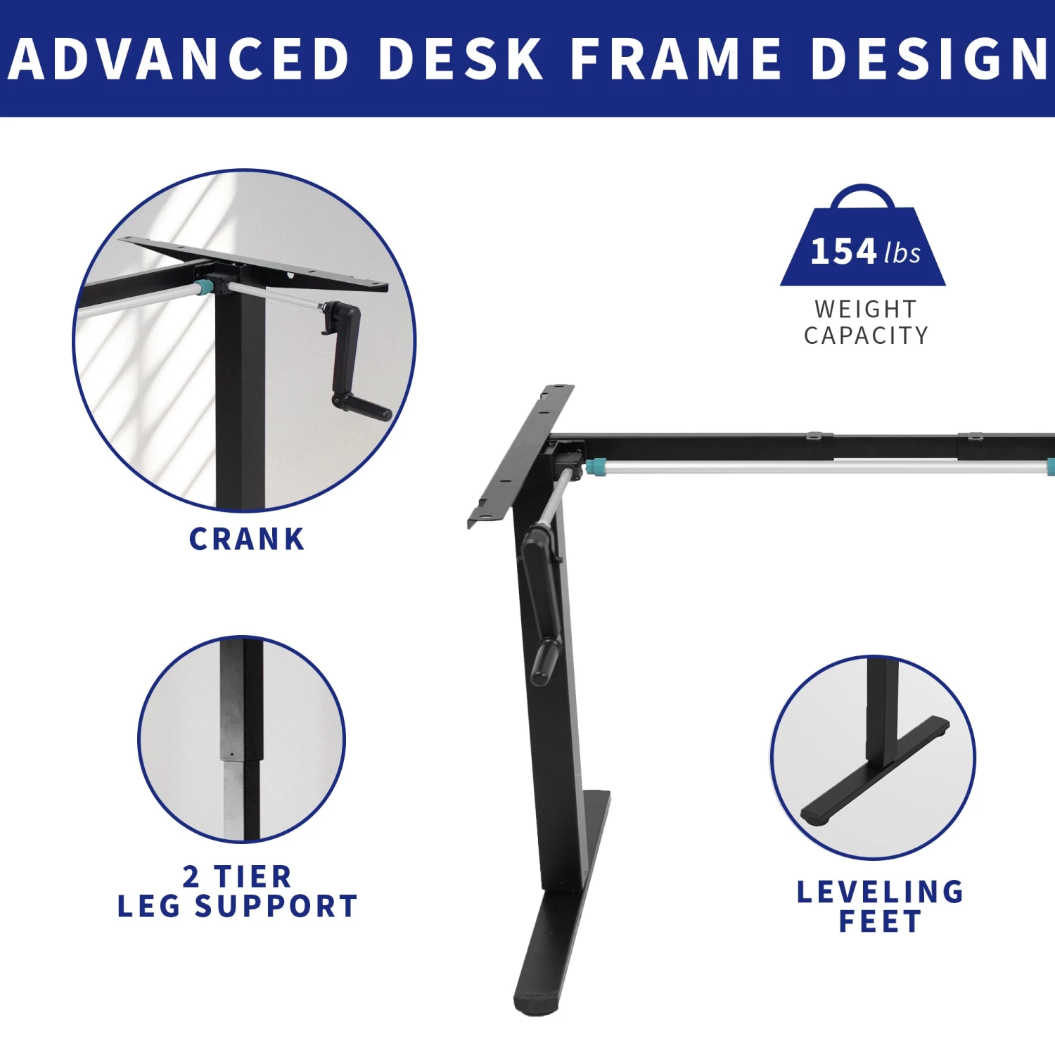 Compact Crank Height Adjustable Desk Frame - Image 3