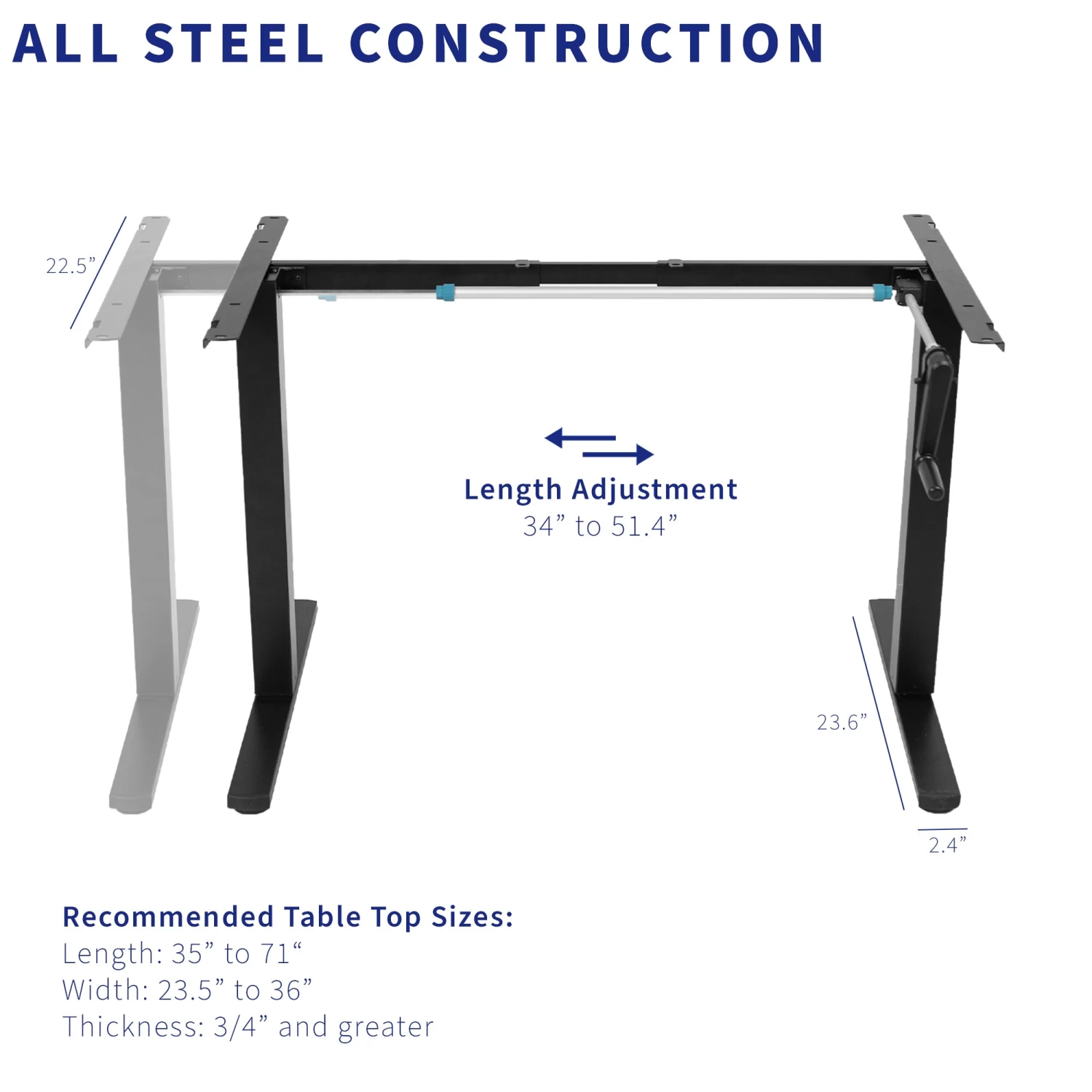 Compact Crank Height Adjustable Desk Frame - Image 5