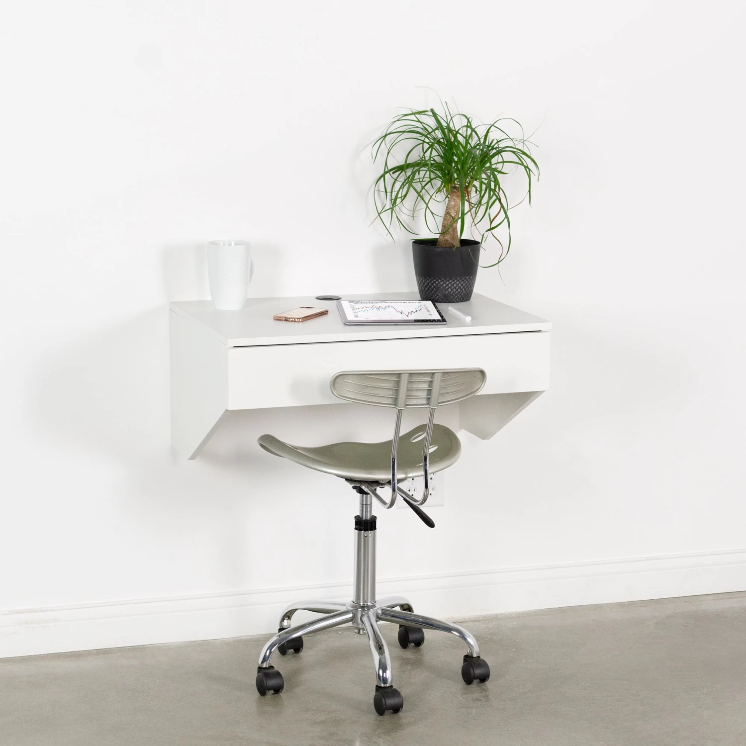 White Wall Mounted 28” Desk With Drawer - Image 2