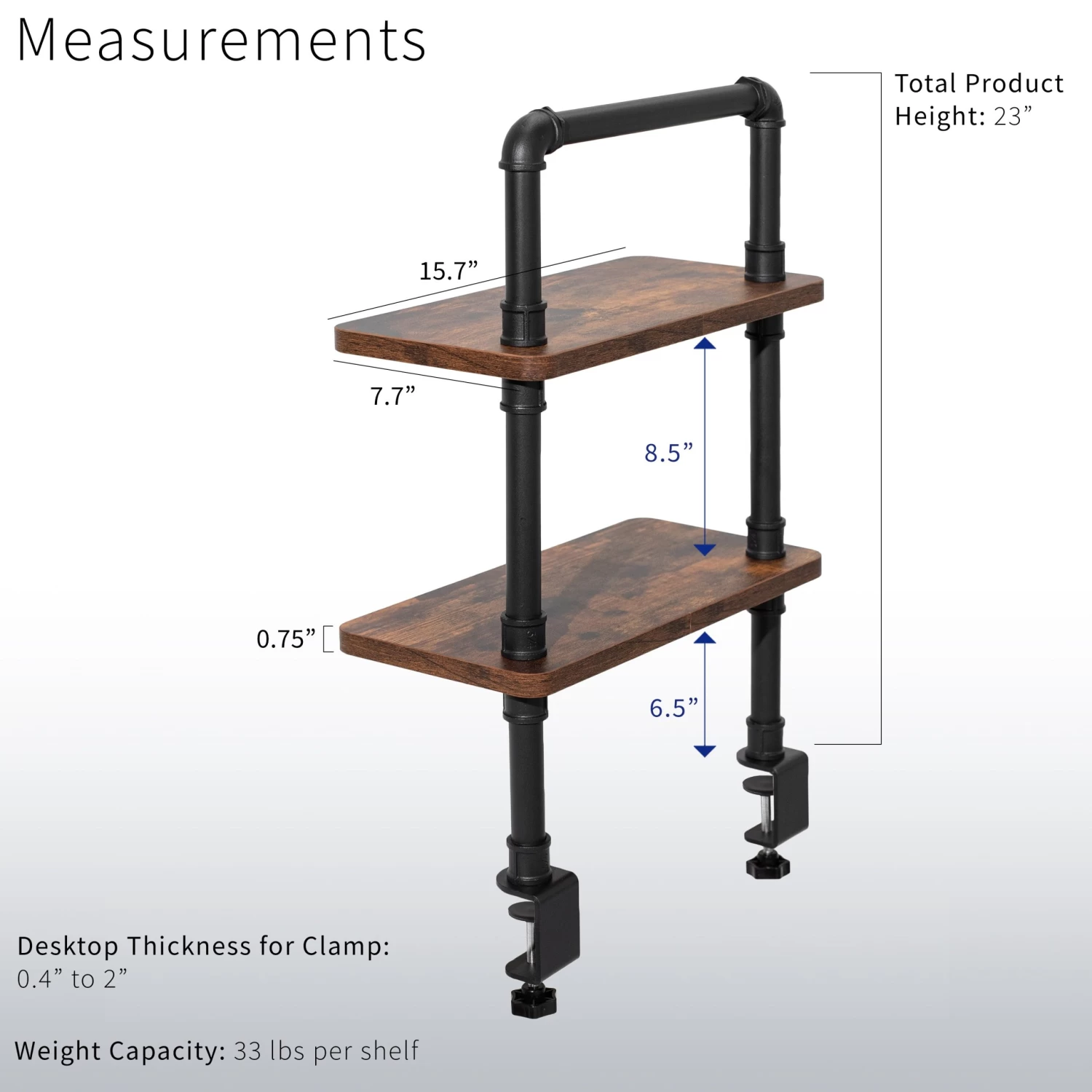 Clamp-on 16" X 8" Industrial Pipe Shelves - Image 3