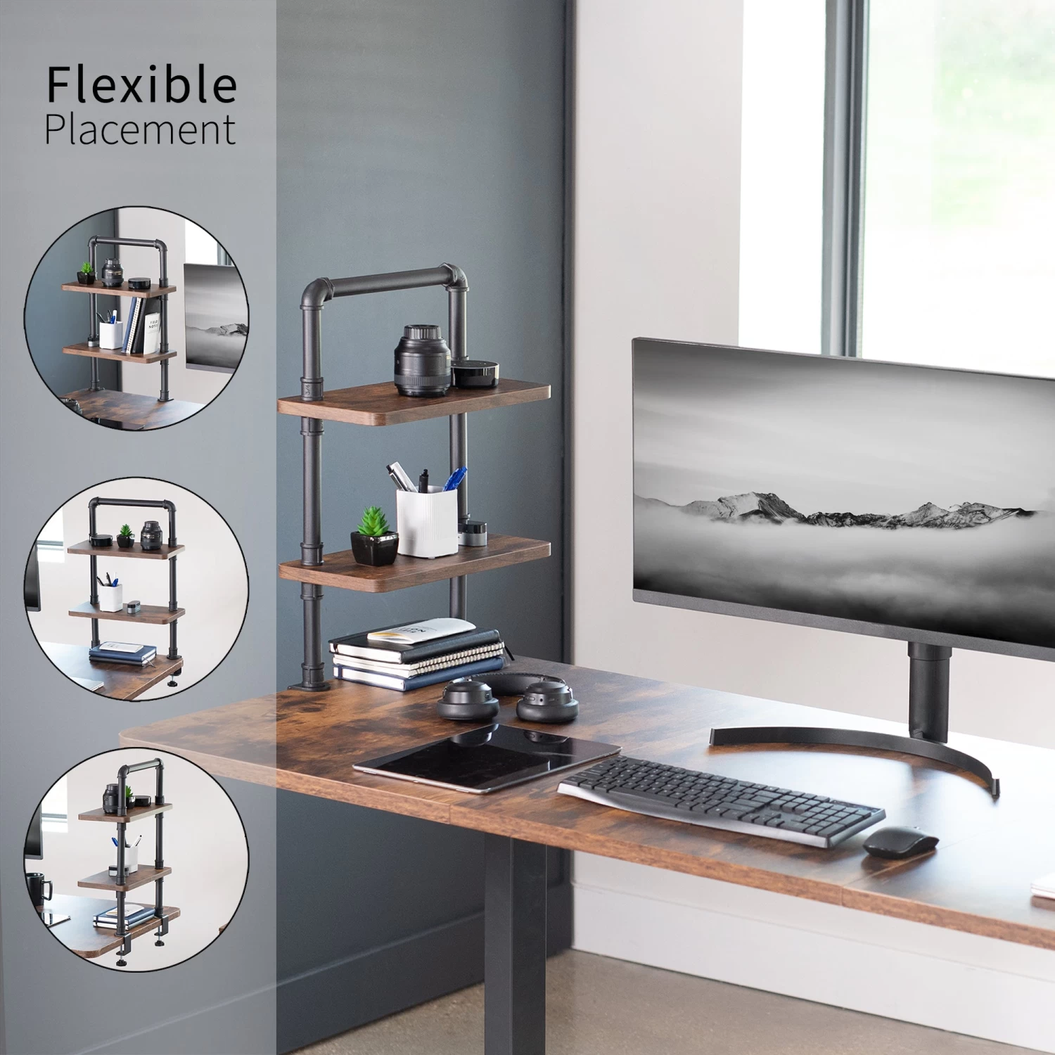 Clamp-on 16" X 8" Industrial Pipe Shelves - Image 4