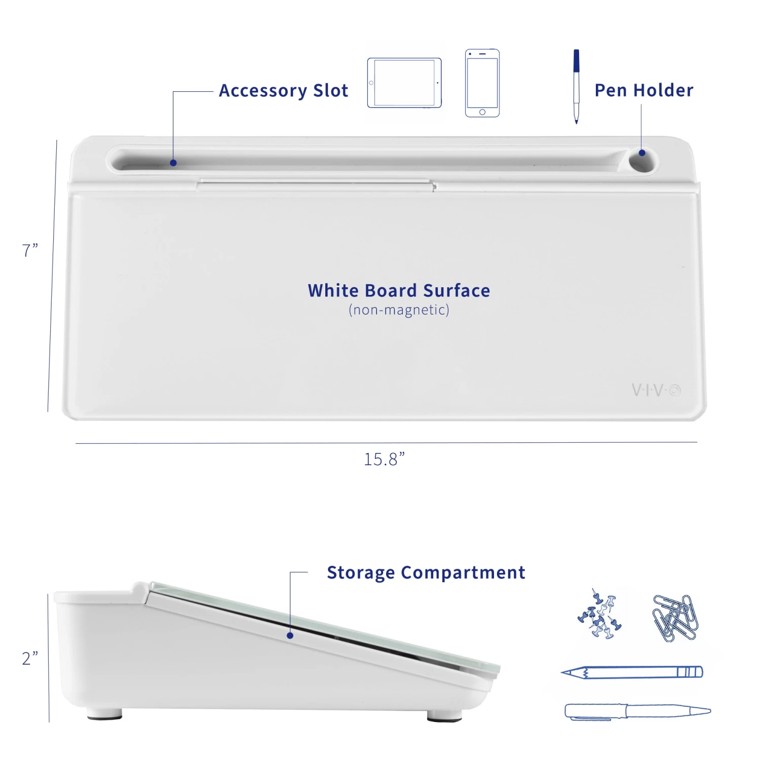 Glass 16" X 7" Desktop Whiteboard With Storage - Image 3