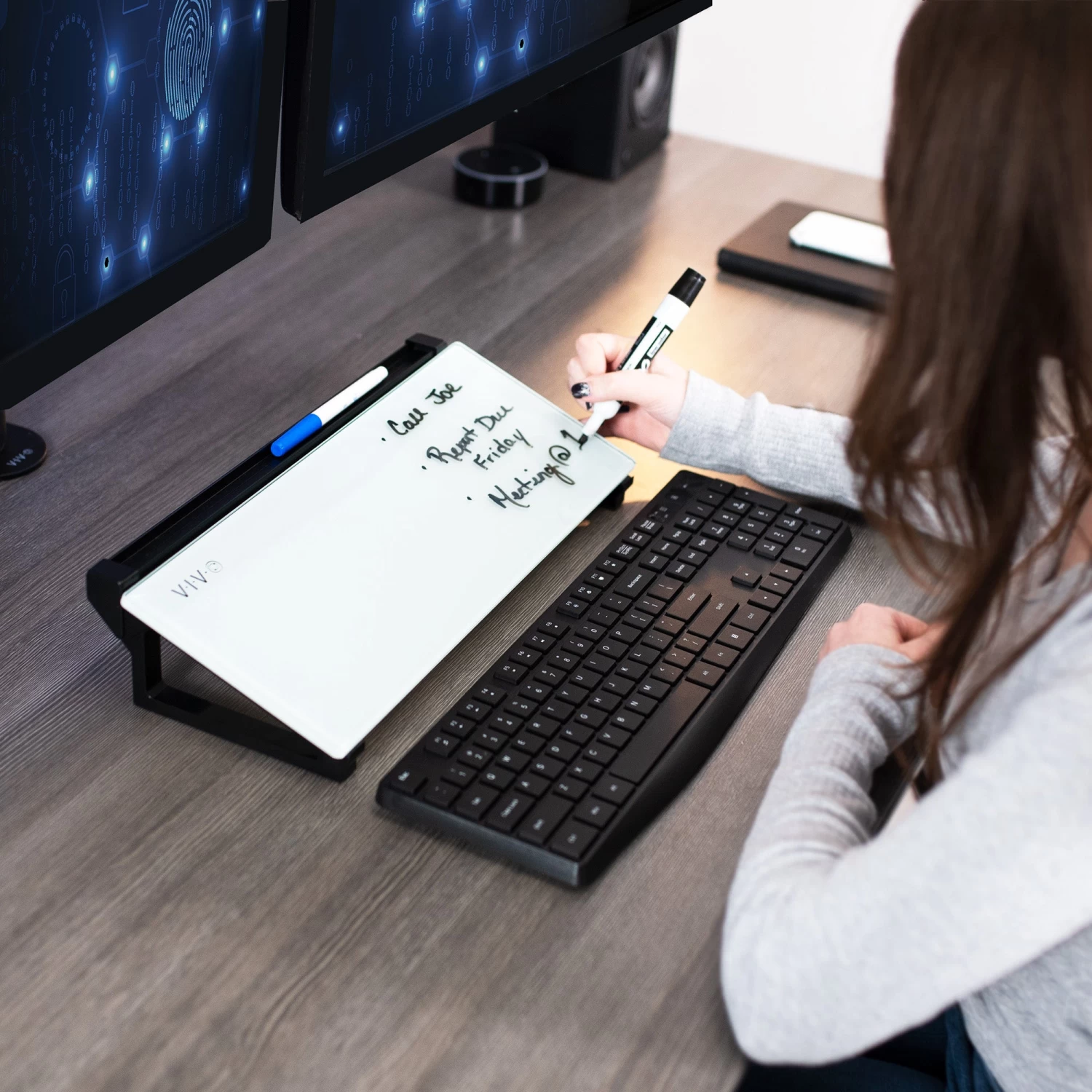 Small Glass 16" X 7" Desktop Whiteboard With Open Storage - Image 2