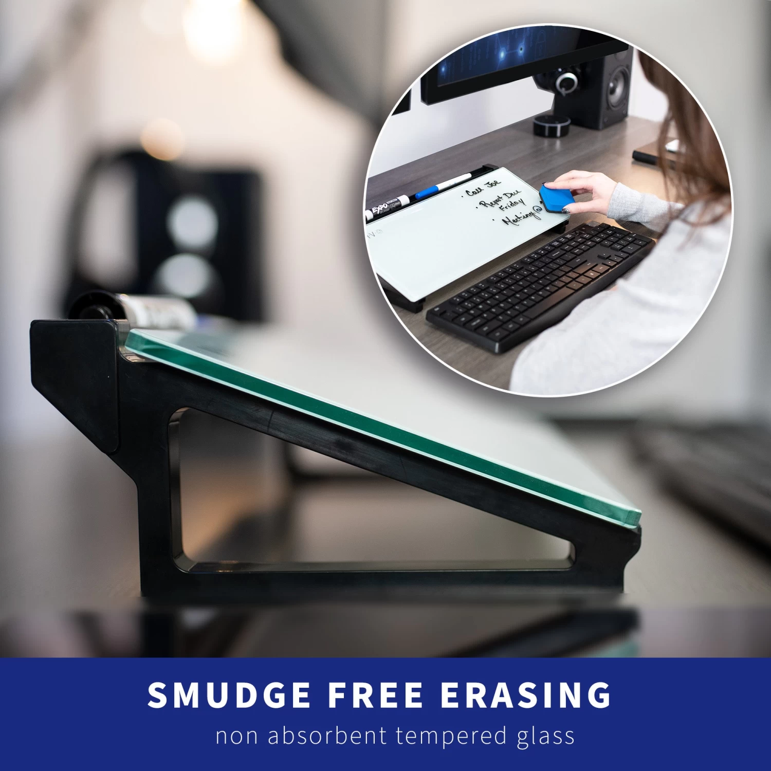 Small Glass 16" X 7" Desktop Whiteboard With Open Storage - Image 4