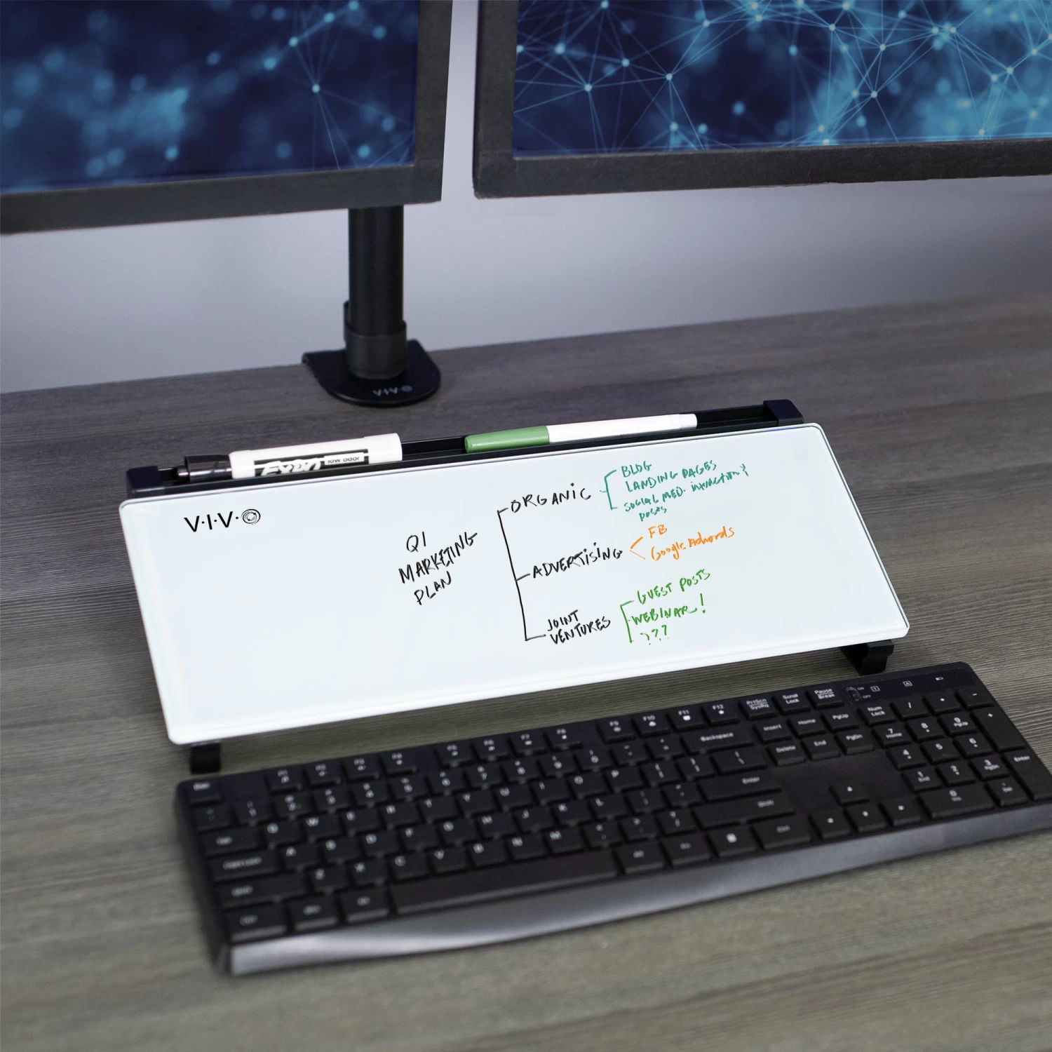 Small Glass 16" X 7" Desktop Whiteboard With Open Storage - Image 9