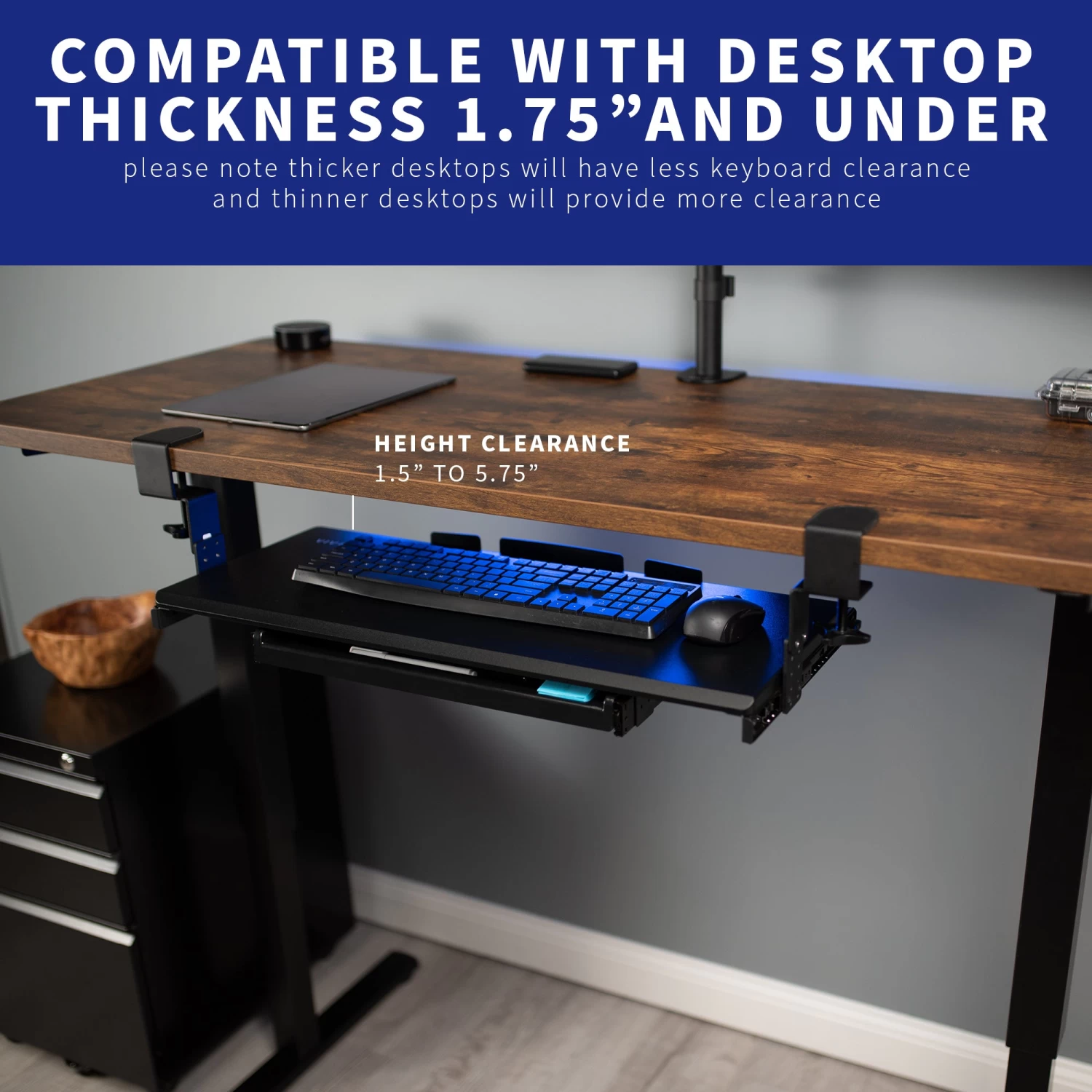 Clamp-on Height Adjustable Keyboard Tray With Pencil Drawer - Image 3