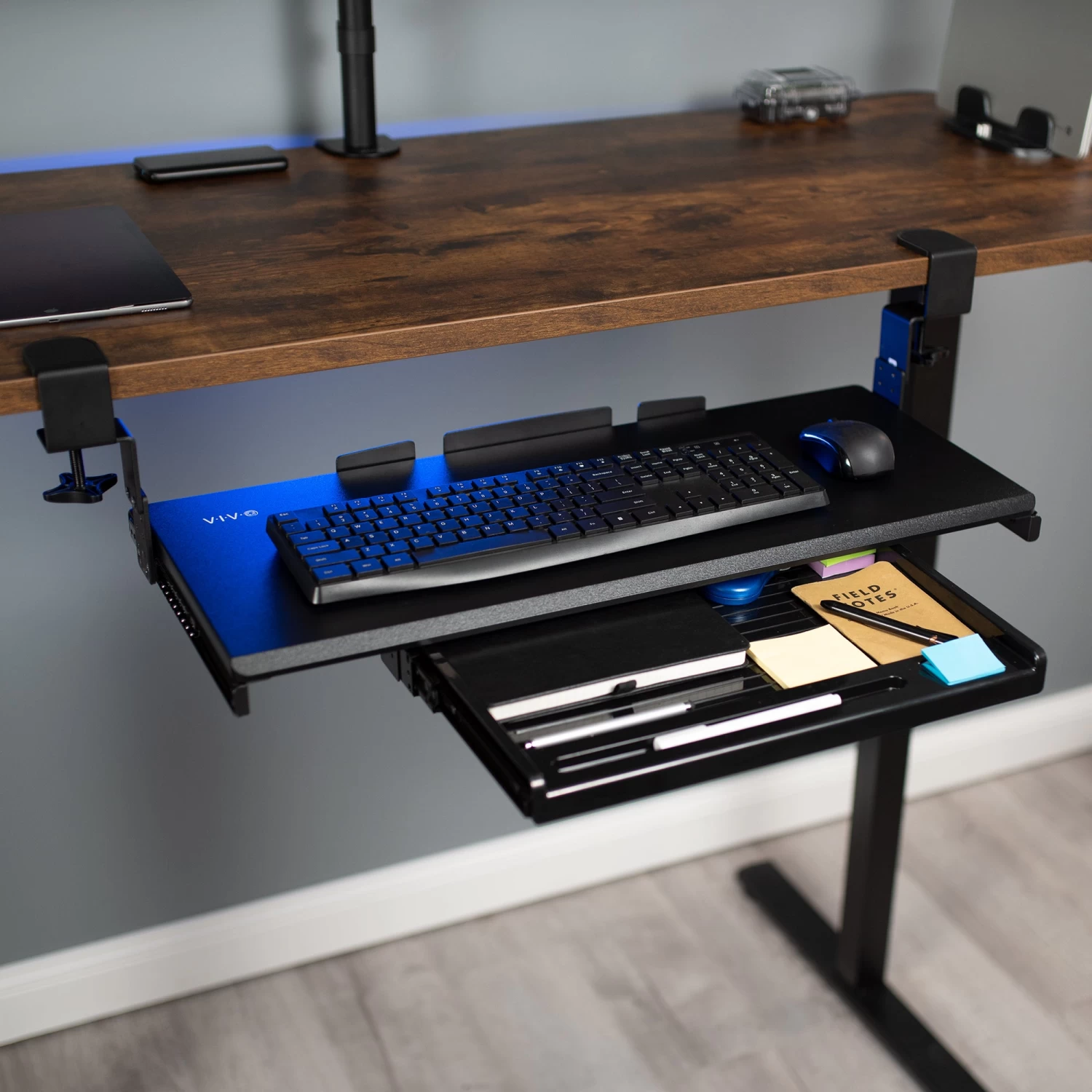 Clamp-on Height Adjustable Keyboard Tray With Pencil Drawer - Image 9