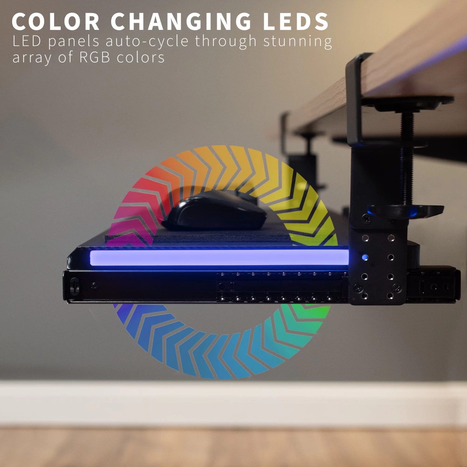 Clamp-on Height Adjustable Keyboard Tray With RGB Lights - Image 3