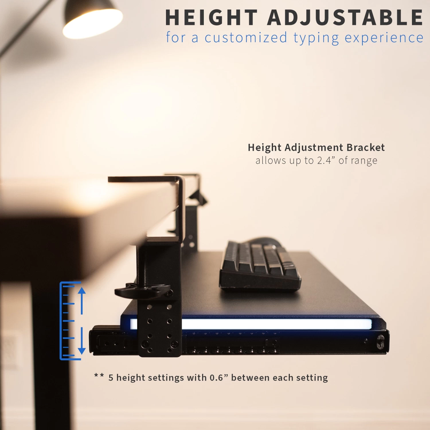 Clamp-on Height Adjustable Keyboard Tray With RGB Lights - Image 5