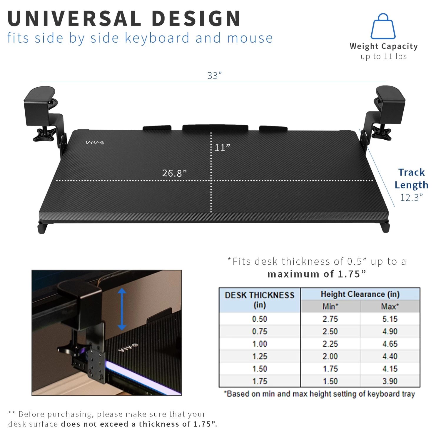Clamp-on Height Adjustable Keyboard Tray With RGB Lights - Image 6