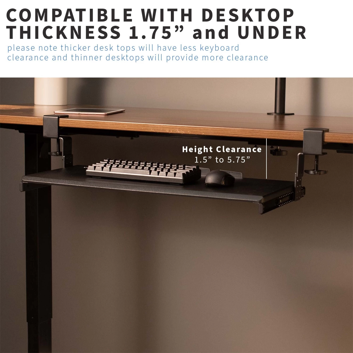 Clamp-on Height Adjustable Keyboard Tray - Image 4