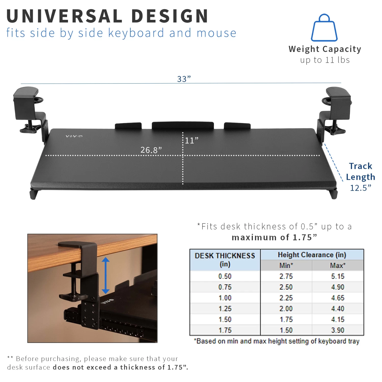 Clamp-on Height Adjustable Keyboard Tray - Image 6