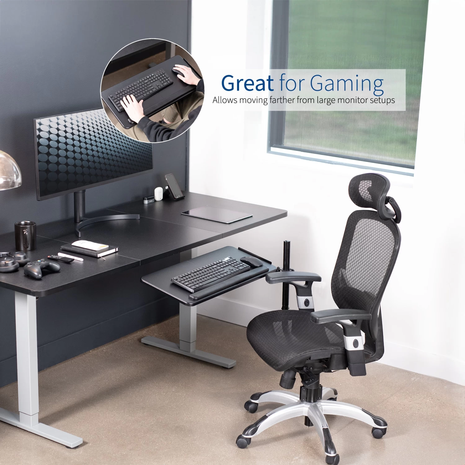 Black Office Chair Mounted Keyboard Tray - Image 9