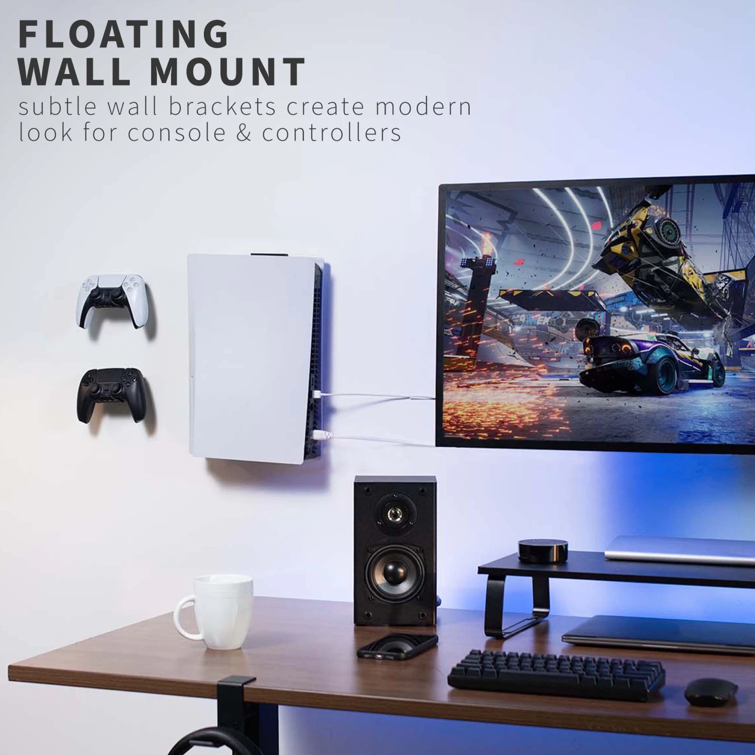 2-in-1 (Wall & Desk) Mount Designed For PS5 + 2 Controller Mounts - Image 2