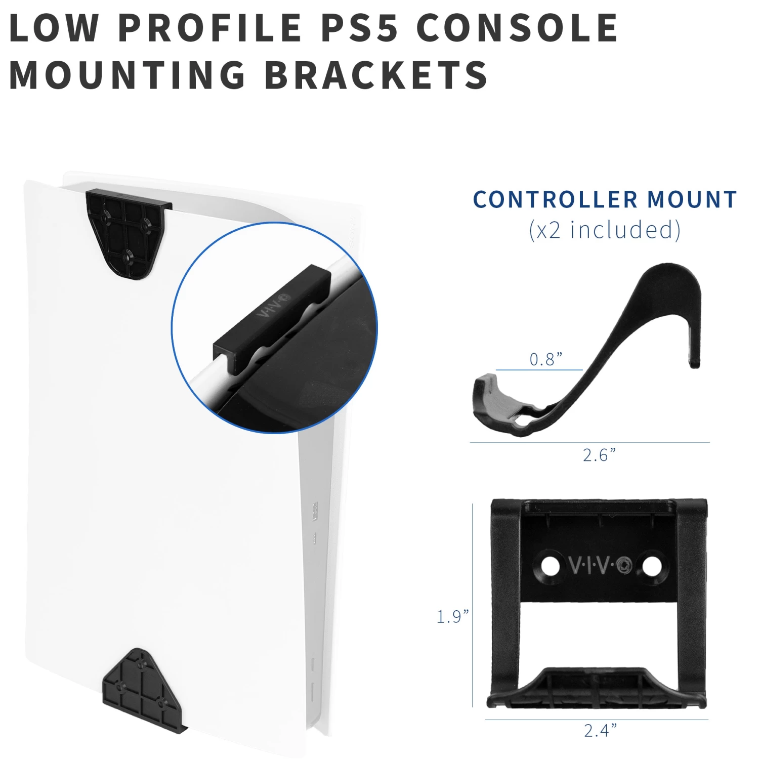 2-in-1 (Wall & Desk) Mount Designed For PS5 + 2 Controller Mounts - Image 5
